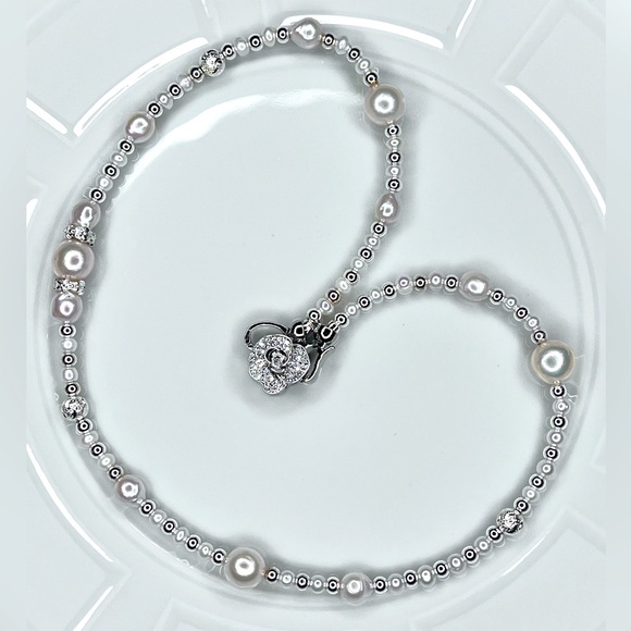 Handmade By Me Freshwater Edison Pearl Necklace Crystal Rose Double Clasp - Picture 2 of 5